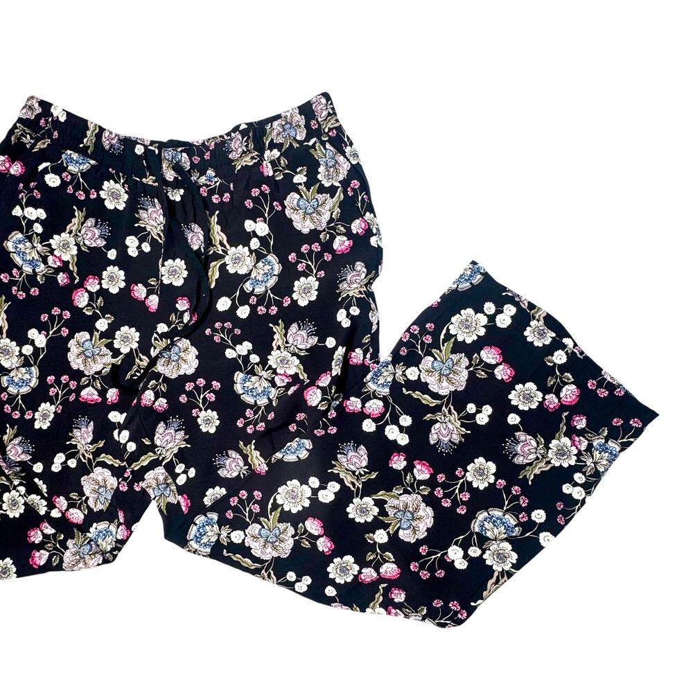 Loft Women's Black Floral Wide-Leg Pants - Size L
